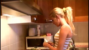 Pretty Blonde Sophie Moone Cooks Breakfast In The Kitchen