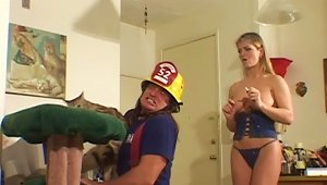 A Fireman Comes In And Bangs This Hot Babe's Brains Out