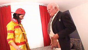 Brunette Chick In Firefighter Uniform Gets Fucked By Old Man