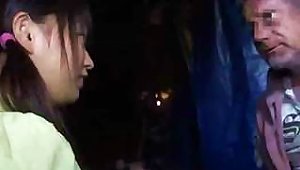 Shocking Reality Show With Reckless Asian Girl Fucking Homeless Man
