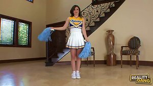 Cheerleader Twists Herself Up To Suck And Fuck A Dick