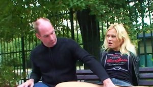 Katja Is So Horny She Sits On His Cock On A Public Park Bench