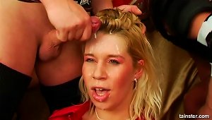 Half The Hockey Team Fucks This Blonde And Showers Her With Cum