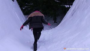 Chick In Her Winter Clothes Finds A Way To Masturbate In The Snow