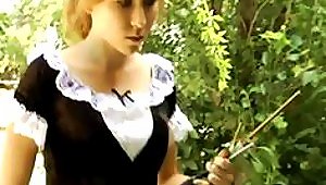 -loving Blonde Maid Gets Her Juicy  Spanked Hard With A Rod